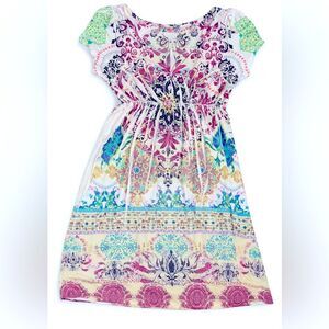 R Rouge Girls Rhinestones Boho Paisley Empire Waist Dress Juniors Size Small